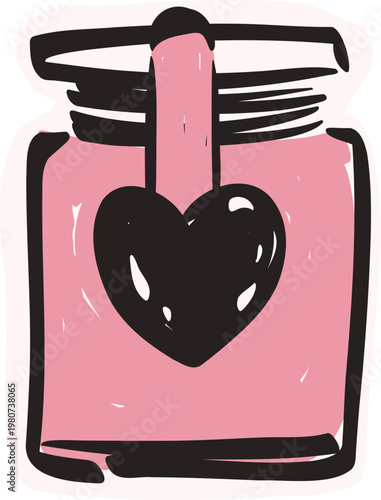 Cute Pink Heart Jar Kawaii Sticker Icon Love Message Bottle Cute Decor Doodle Illustration