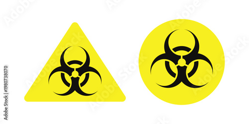 Biohazard Symbol Warning Vector Set Triangle and Circle Signs, Biological Hazard Icons for Laboratory, Medical and Industrial Safety Signage, High Visibility Risk Symbols