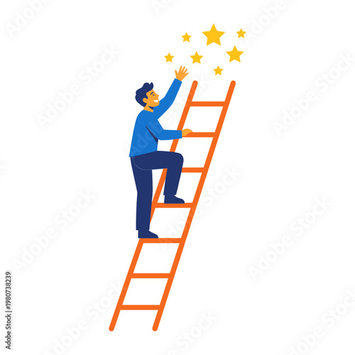 Man reaching for gold stars on a ladder to success