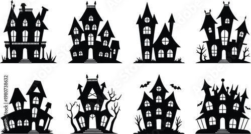 Spooky Halloween Haunted House Silhouette Vector Illustration