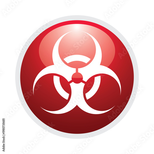 Biohazard Symbol Vector Glossy Red Circle Icon, Biological Hazard Warning Sign for Laboratory, Medical and Industrial Safety Use, High Visibility Danger Symbol