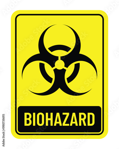 Biohazard Warning Sign Vector Yellow Black Design, Biological Hazard Symbol for Laboratory, Medical and Industrial Safety Signage, High Visibility Risk Warning Icon