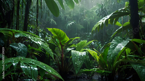 Tropical Jungle Foliage Close-Up
