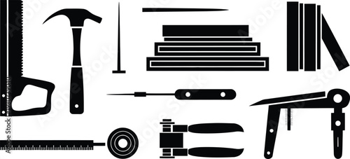 Carpentry and Woodworking Hand Tools Silhouette Vector