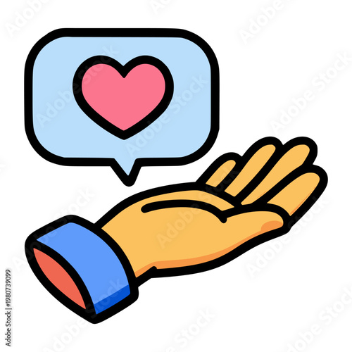 love over the hand text chat message romance flat color vector illustration template design