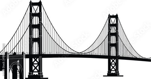 Golden Gate Bridge silhouette vector illustration of iconic San Francisco landmark suspension bridge for travel tourism California branding and architectural design projects