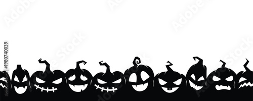 Halloween pumpkin silhouettes. pumpkin carving evil smiling faces with sharp teeth. Halloween holiday vector background.
