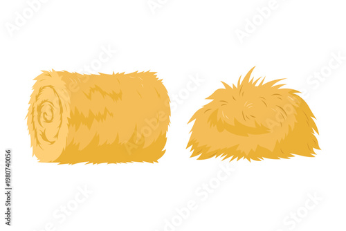 Straw Bundles Collection With Farm Harvest Elements Isolated On Transparent Background.