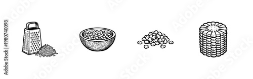 Corn and Maize Agricultural Elements with Hand-Drawn Inky Brush Strokes and Organic Calligraphic Details for Food Design