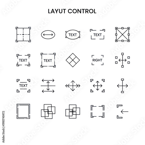 Collection of layout control diagrams and alignment icons for UI design and typography.