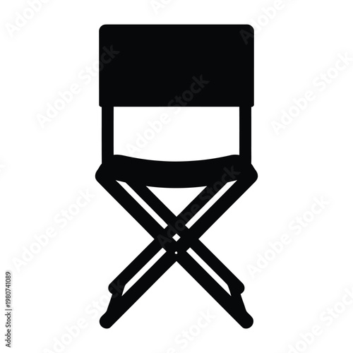 A stark black director s chair stands isolated against a neutral gray background silhouette