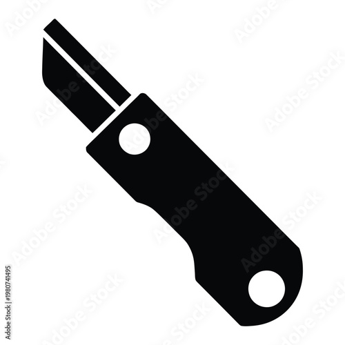 A stark black silhouette of a folding pocket knife with a distinct handle design silhouette