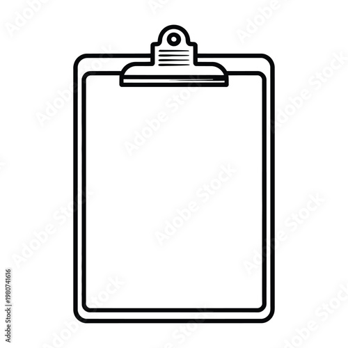 A simple drawing of a black clipboard with a metal clip presented as a silhouette