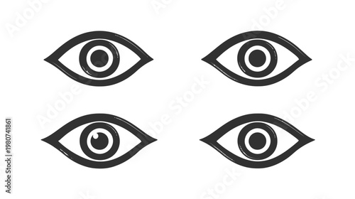 Four stylized, hand-drawn eye icons with a rough, textured brushstroke look