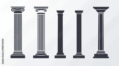 Illustration of five different styles of ancient architectural columns, each with a unique design
