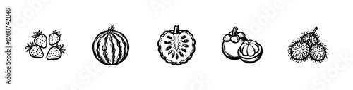 Tropical Exotic Fruits and Botanical Garden Harvest with Fluid Ink Brush Strokes and Hand-Drawn Painterly Style