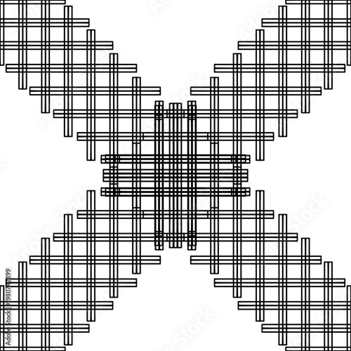Abstract Black and White Geometric Cross Lattice Pattern