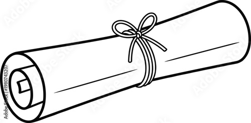 Hand Drawn Vector Illustration of a Rolled Paper Scroll or Diploma Tied with a String Ribbon Isolated on a White Background