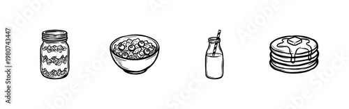 Breakfast Food and Morning Kitchen Essentials with Hand-Drawn Inky Brush Strokes and Organic Painterly Line Art