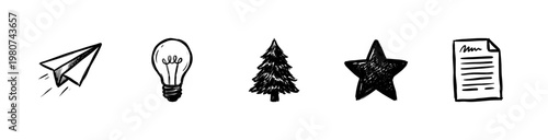 Business Strategy and Creative Idea Symbols with Inky Brush Strokes and Hand-Drawn Painterly Style