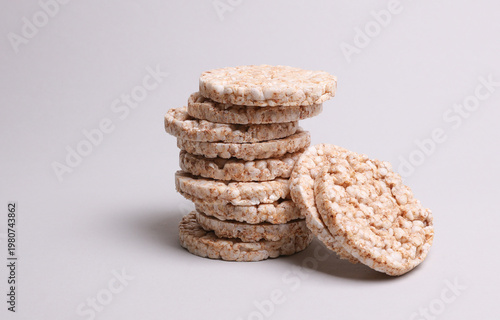 Bild auf Leinwand Stack of Rice Diet Crackers on white background