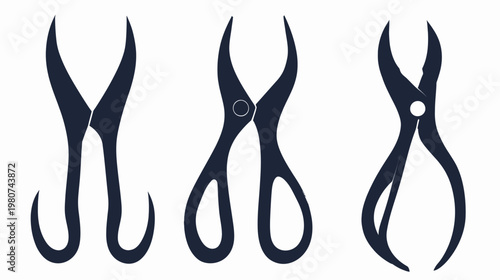 Three stylized silhouettes of tools, likely garden or craft implements, on a white background