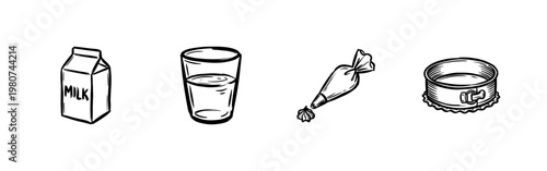 Baking Ingredients and Pastry Making Tools with Inky Hand-Drawn Brushwork and Organic Calligraphic Flourishes