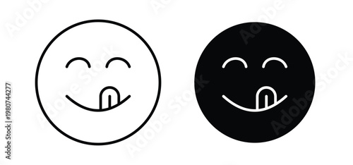 Yummy smile emoji icon. black and white line icons pack.