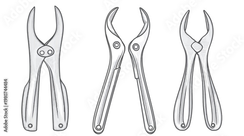 Three hand-drawn illustrations of different-shaped pliers or nippers on a white background