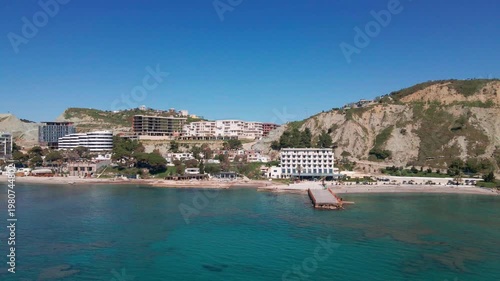 Aerial view of seaside hotels in Albania