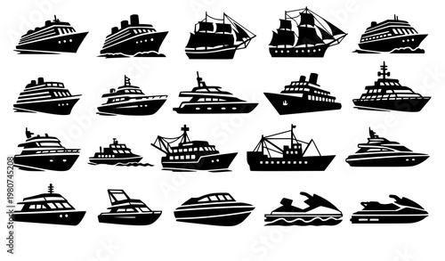 Boat ship silhouette icon set nautical vessel vector collection