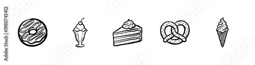 Sweet Bakery Desserts and Confectionery Pastries with Hand-Drawn Inky Brushwork and Organic Sketched Textures