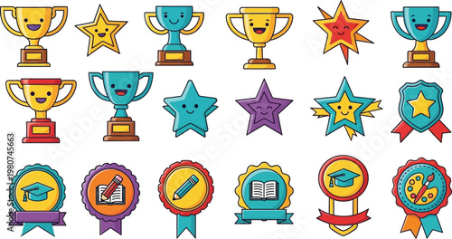 Colorful collection of achievement and educational icons for awards and recognition Vector