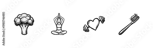 Healthy Lifestyle and Wellness Elements with Hand-Drawn Inky Brushwork and Fluid Calligraphic Style