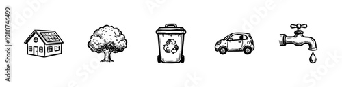 Ecological and Sustainable Living Elements with Inky Brushwork and Hand-Drawn Painterly Aesthetic