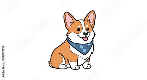 Corgi dog in blue bandana sitting cute happy pet