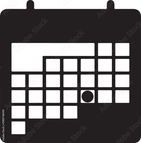 Black and white calendar with grid and marked date