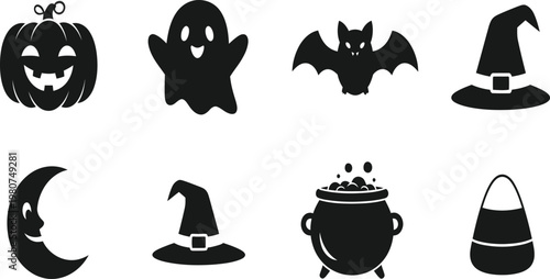 Classic halloween symbols depicted in simple black and white icons Vector