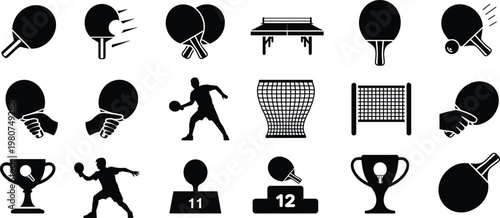 Table Tennis Icon Set – Ping Pong Sports Silhouette Vector Collection Isolated on White Background