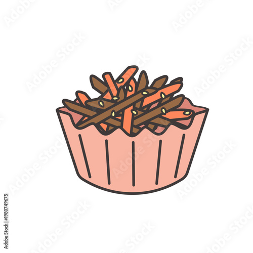 きんぴらごぼうのイラスト　食べ物
お弁当のおかずのイラスト　シンプル　素材　弁当素材　からあげ　
