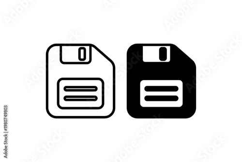 Retro floppy disk icons in outline and solid styles.