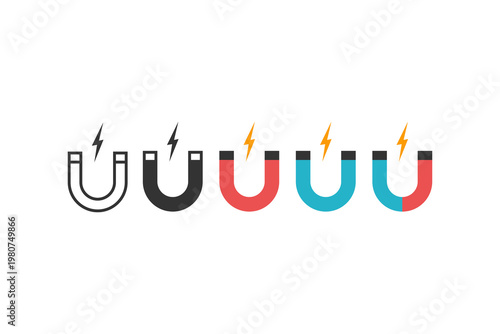 Colorful magnet icons with lightning bolts in various styles.