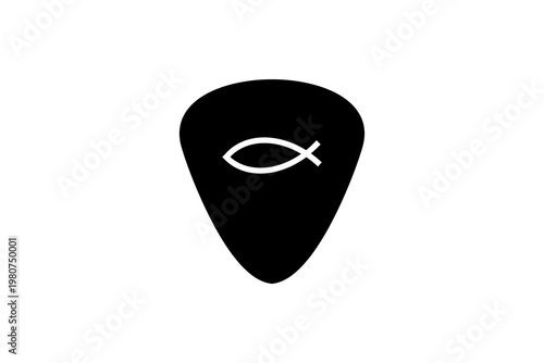 Christian ichthys fish symbol on black shield shape design.