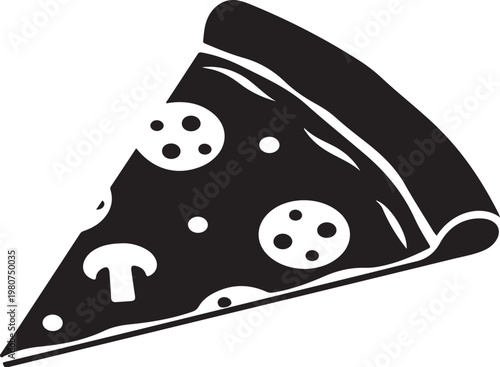 Black and white pizza slice with mushrooms and cheese