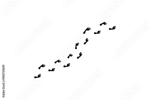 Diagonal black footprints pattern on white background.