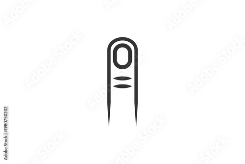 Minimalist black needle with eye on white background.