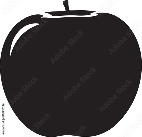Black apple silhouette with stem and reflection fruit