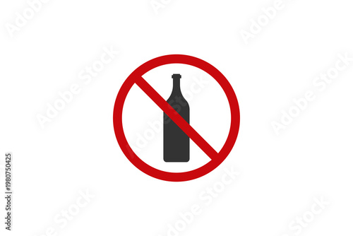 No alcohol allowed sign with red prohibition circle and bottle silhouette.