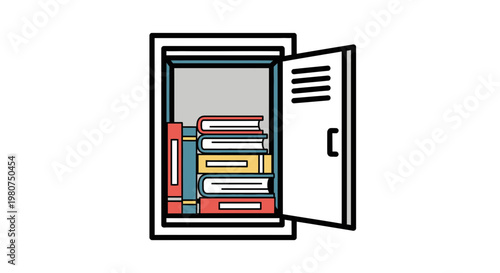 Open refrigerator storing books in various colors inside