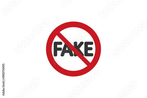 Red prohibition sign with fake text inside circle.